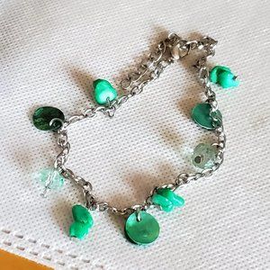 9.5" Silver Tone Anklet Howlite and Abalone Shell